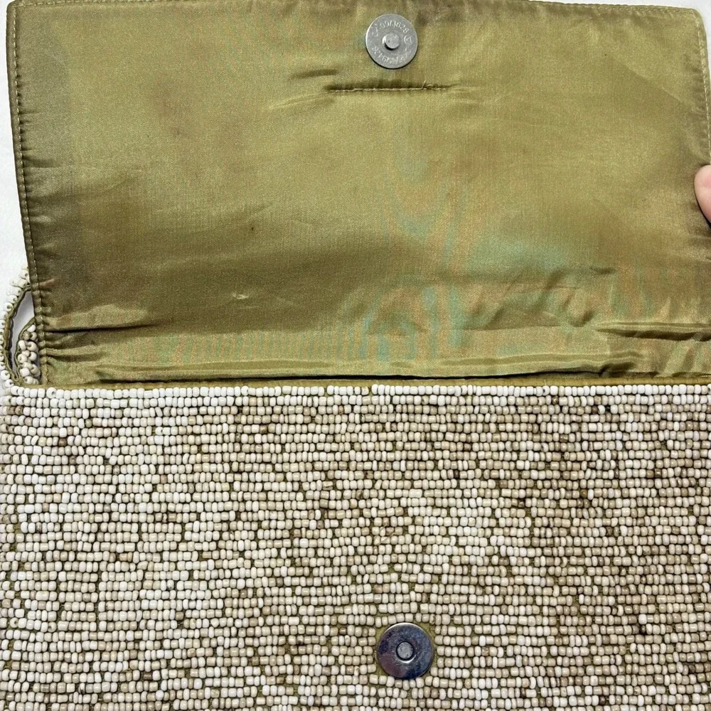 Little‎ Joe Woman Gail Elliott Beaded Wristlet Clutch Cream Gold Art Deco Boho